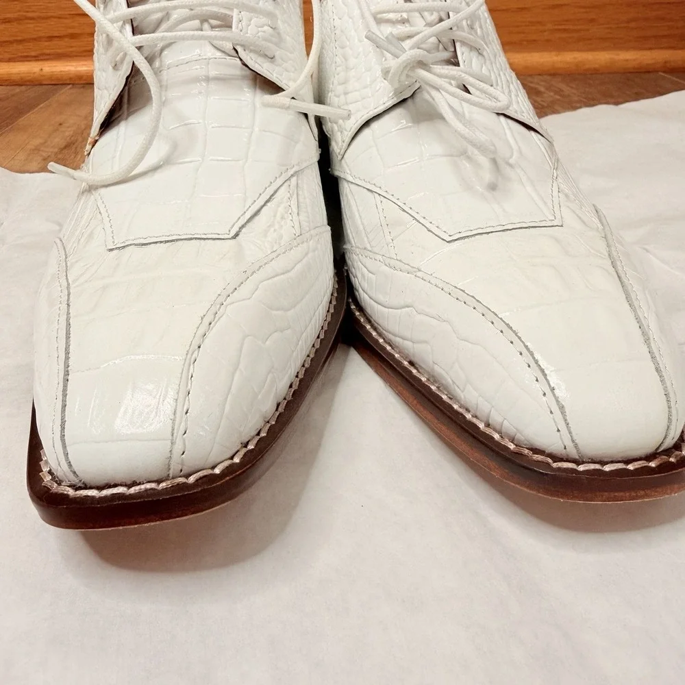 Stacy Adams Tristano Modified Bike Toe‎ Oxford Shoes White 25694-100 SZ-7 M